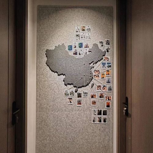 情侣旅行足迹毛毡地图照片墙打卡墙贴客厅背景墙装饰X墙展示板自