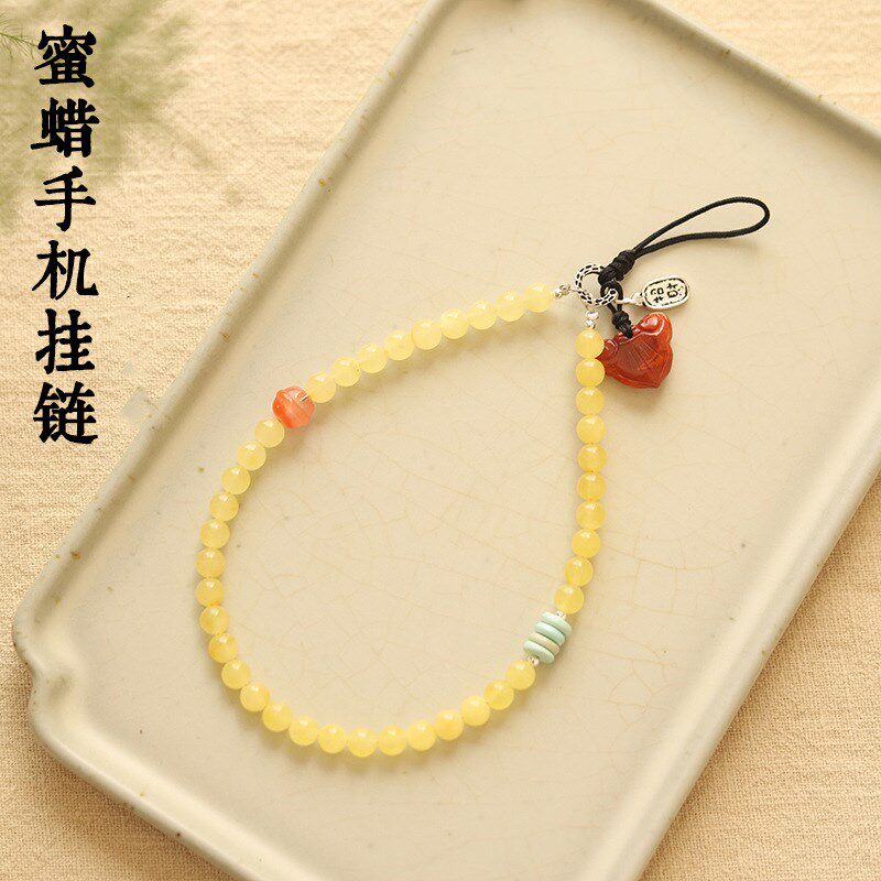 2024b新款蜜蜡南红玛瑙绿松石短款手机挂链防滑手腕挂绳件女款礼