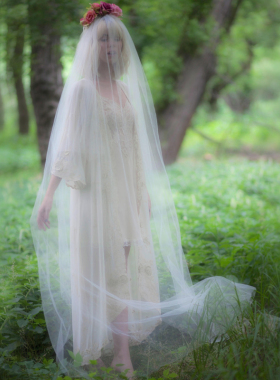 超仙软纱拍照头纱森系简约旅y拍道具3米宽素纱白色欧美新娘头纱