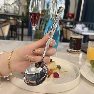 锤纹不锈钢汤勺主餐吃饭勺子长柄汤匙家用餐具加厚加长调羹手新款