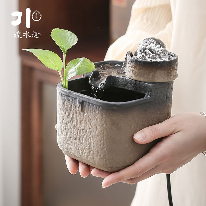 流水趣 流水摆件流水器陶v瓷装饰品家居办公室送礼品桌面招财摆件