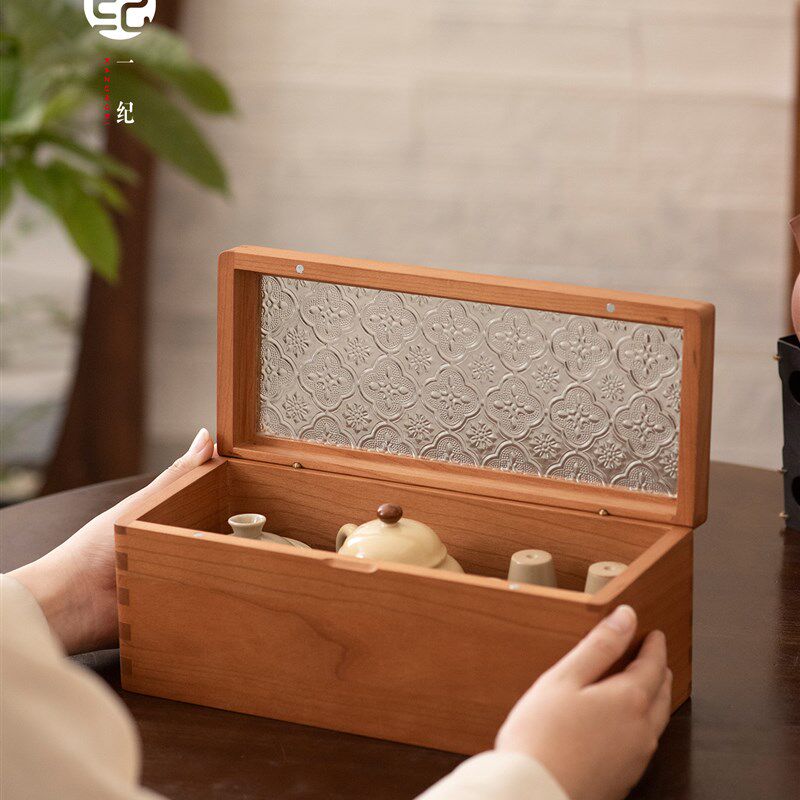 一纪茶具收纳盒高端实木放茶具茶杯防尘盒高颜R值大容量整理箱木