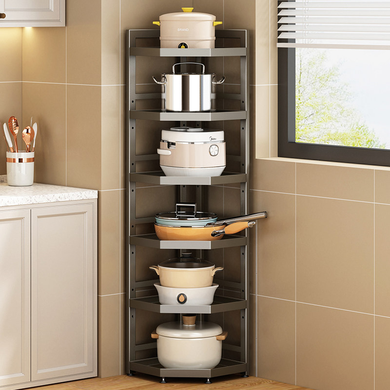 厨房三角置物架落地多层锅架多功能转角家用靠墙放锅W收纳三脚架