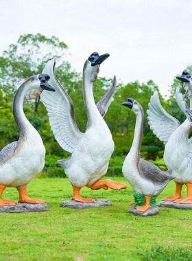 仿真鹅摆件装饰玻璃钢公园大型动物雕塑火锅店铺白U灰狮头烧鹅摆