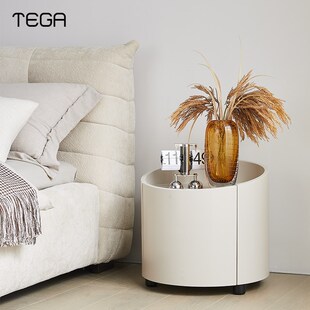 高端烤漆圆形床头柜实n木简约现代网红奶油风40公分超窄床边收纳