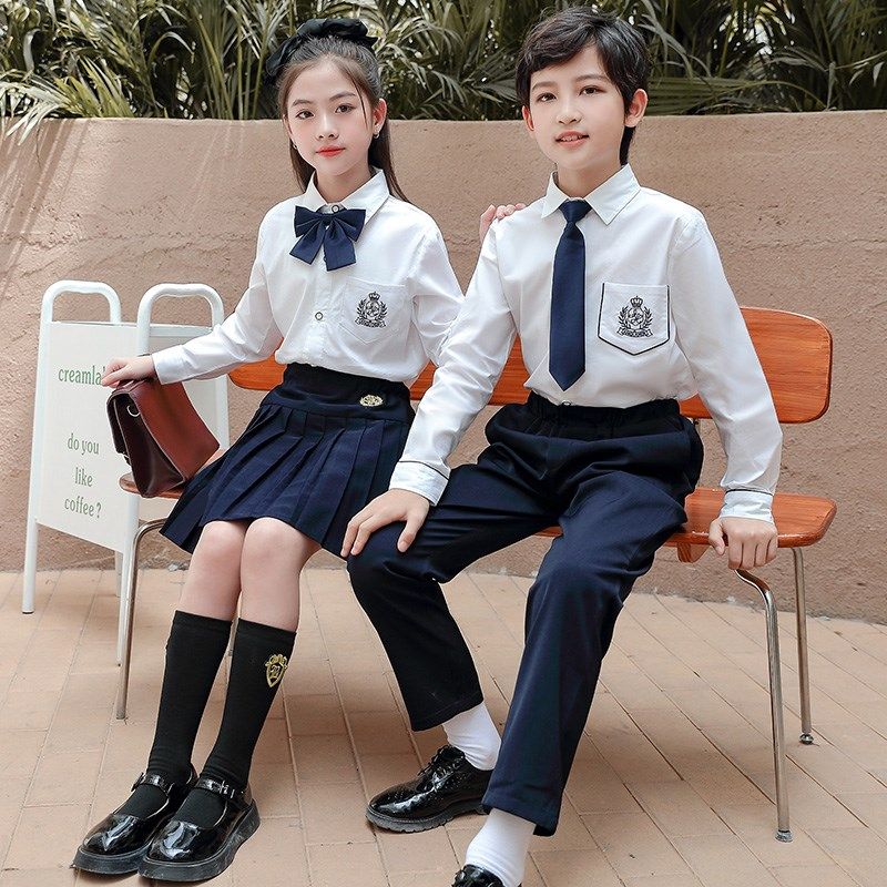 幼儿园英伦学院风中小学生班校礼制服白衬衫Ljk女演出长袖春秋套