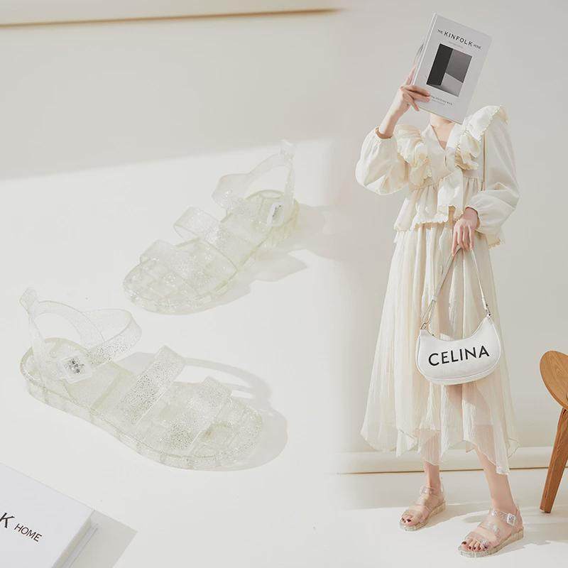 透明水晶凉鞋女防水夏季软底果冻鞋平底防滑韩版学生时尚洋气新款,女鞋,时装凉鞋,淘宝优惠券,粉丝福利购,淘宝优惠卷