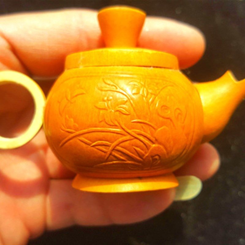 丰一阁匏器押花砑花掐花富贵花开把把胡茶壶Q摆件葫芦手把件天然