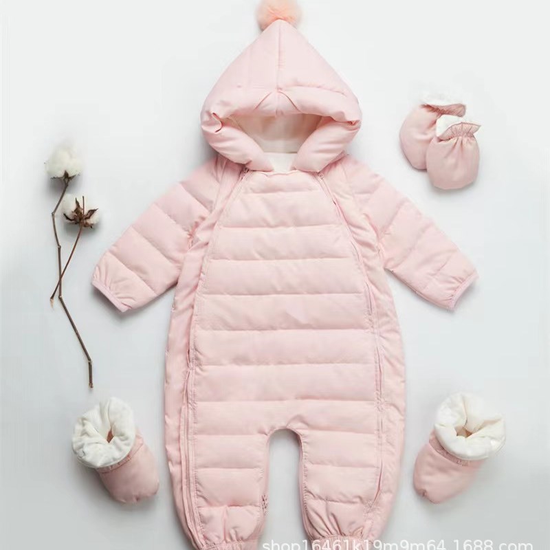 婴儿羽绒连体衣男女宝宝冬装加厚外出爬服冬季0-1-2幼儿抱服哈衣