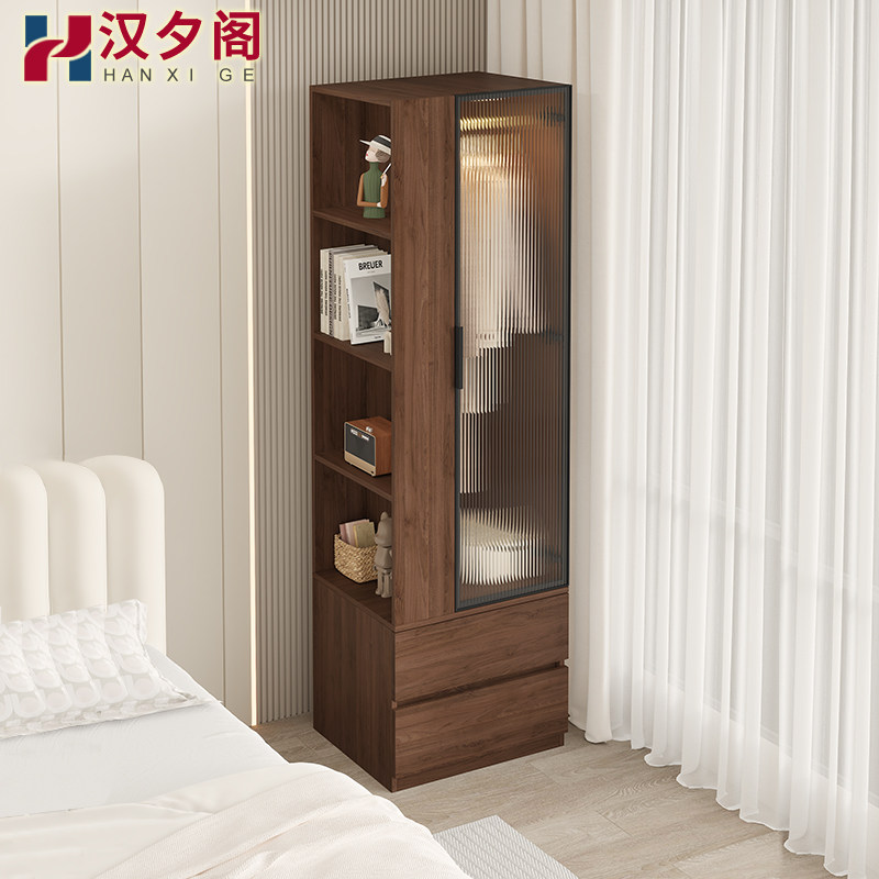 中古风转角床头柜衣柜一体u家用卧室小户型简易单门储物柜定制1C6