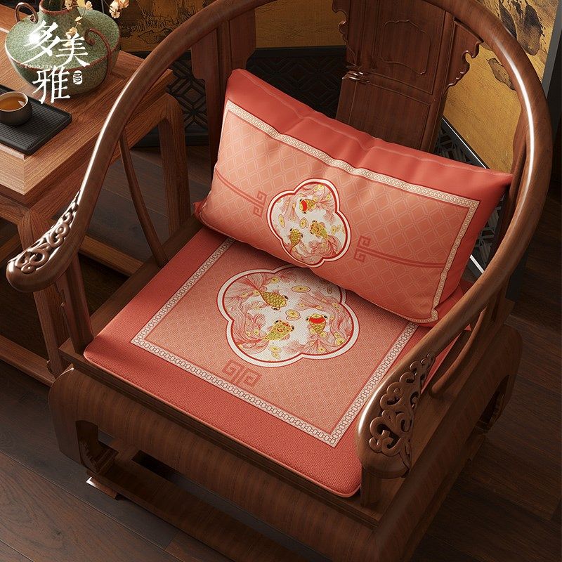 新中式太师椅垫喜庆实木圈椅坐垫加厚红木沙发垫靠枕抱枕【游财】