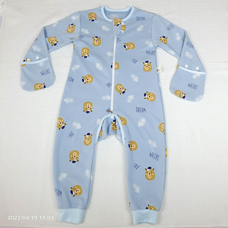 婴儿连体防抓衣宝宝防抓睡袋春秋夏儿童防抓手套爬服0-3岁
