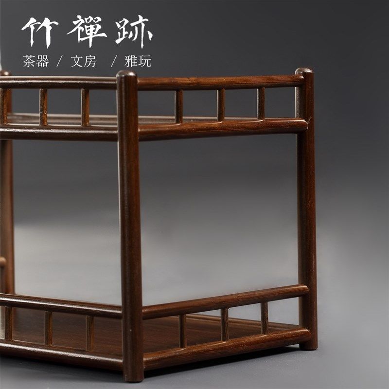 竹禅迹竹制双层茶架 带围桌面茶壶紫砂壶置物茶杯架子茶具收纳架