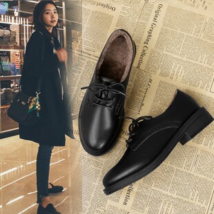 英伦风小皮鞋女鞋子2021秋冬加绒新款百搭黑色jk春秋平底单鞋潮鞋