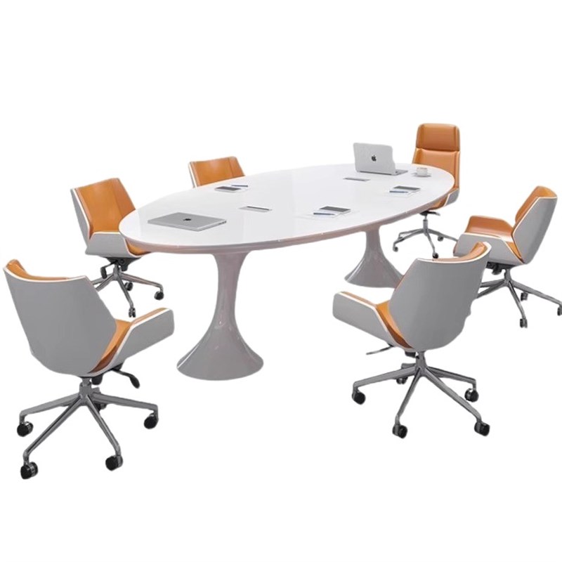 烤漆会议桌长桌简约现代办公桌白色椭圆形小型洽谈桌会议室培训桌