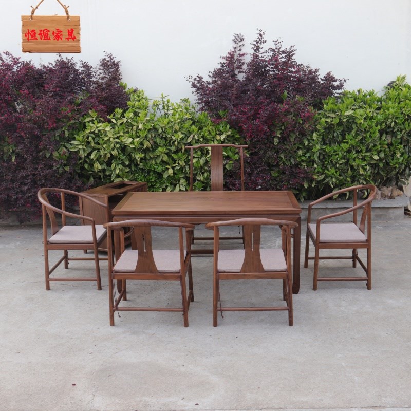 北美黑胡桃木茶桌椅原木茶台新中式餐桌源头工厂实木家具接受定制