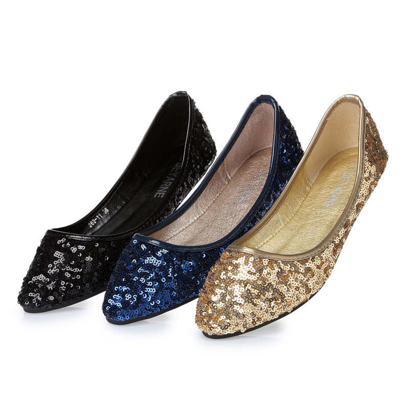 2021夏c季新款平跟时尚女鞋亮片宴会百搭款式浅口平底单鞋船鞋瓢