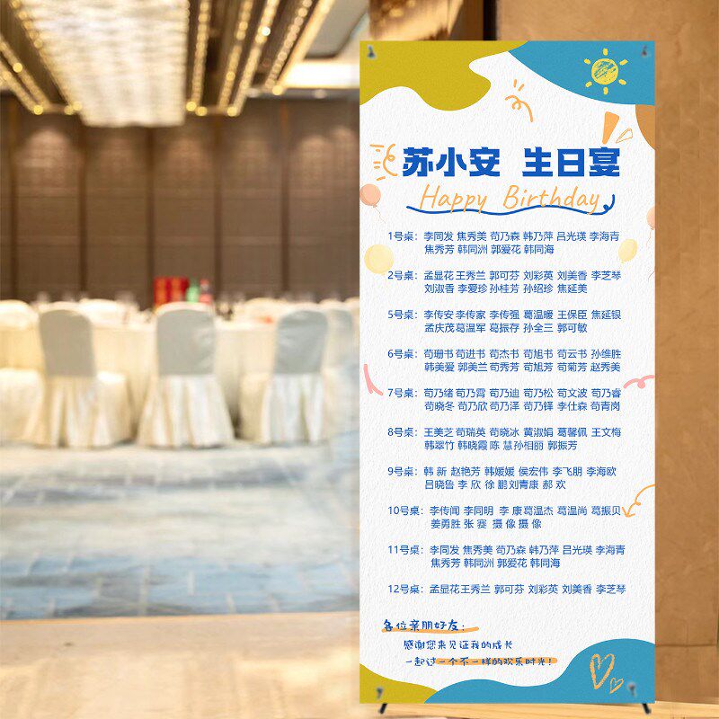 宝宝百日满月宾客名单座位表海报定制十周岁生日宴席位图迎宾新款