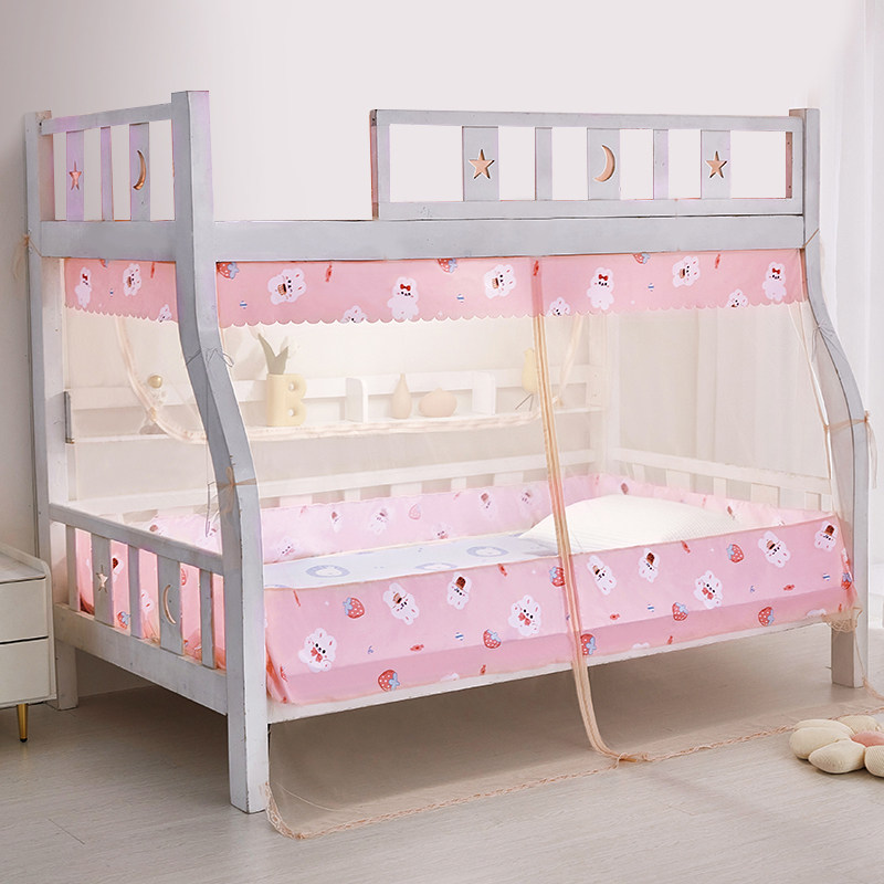 子母床梯形专用上下床蚊帐下铺系绳款家用双层P儿童床高低床免安