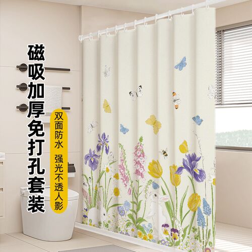 田园风浴帘防水布卫生间加厚防霉隔断挂帘子浴Q室淋浴帘免打孔窗