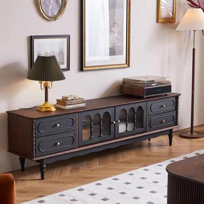 美式实木茶几电视柜组合法式复古客厅家用椭圆形茶桌地柜储物柜