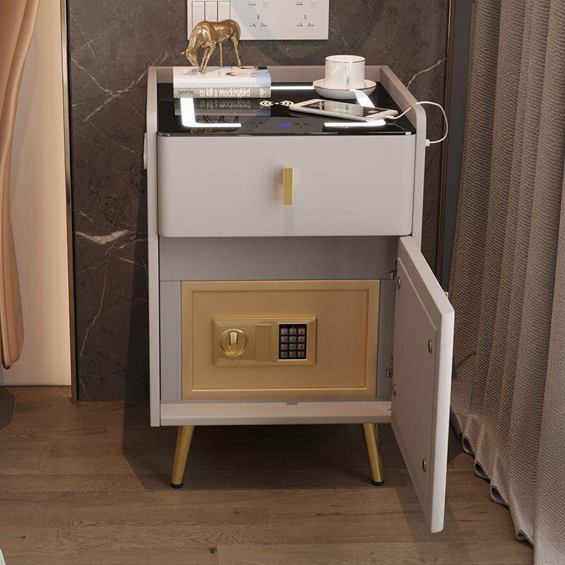 智能床头柜保险箱一体卧室床边保险柜多层实木无线充电置物收纳柜