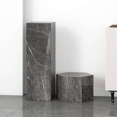 浦路斯灰大理石雕塑台底座现代电视柜旁花架客厅落地基座石墩摆件