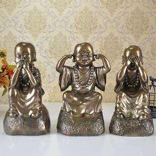 新中式家居铸铜摆件 三不小和尚树脂工艺品摆饰 卧室客厅人物摆设
