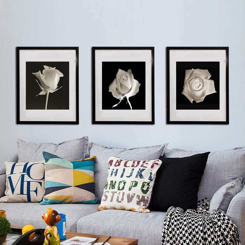 深圳相框厂家DZ 实木画框简约黑色经典三组合照片墙装饰框