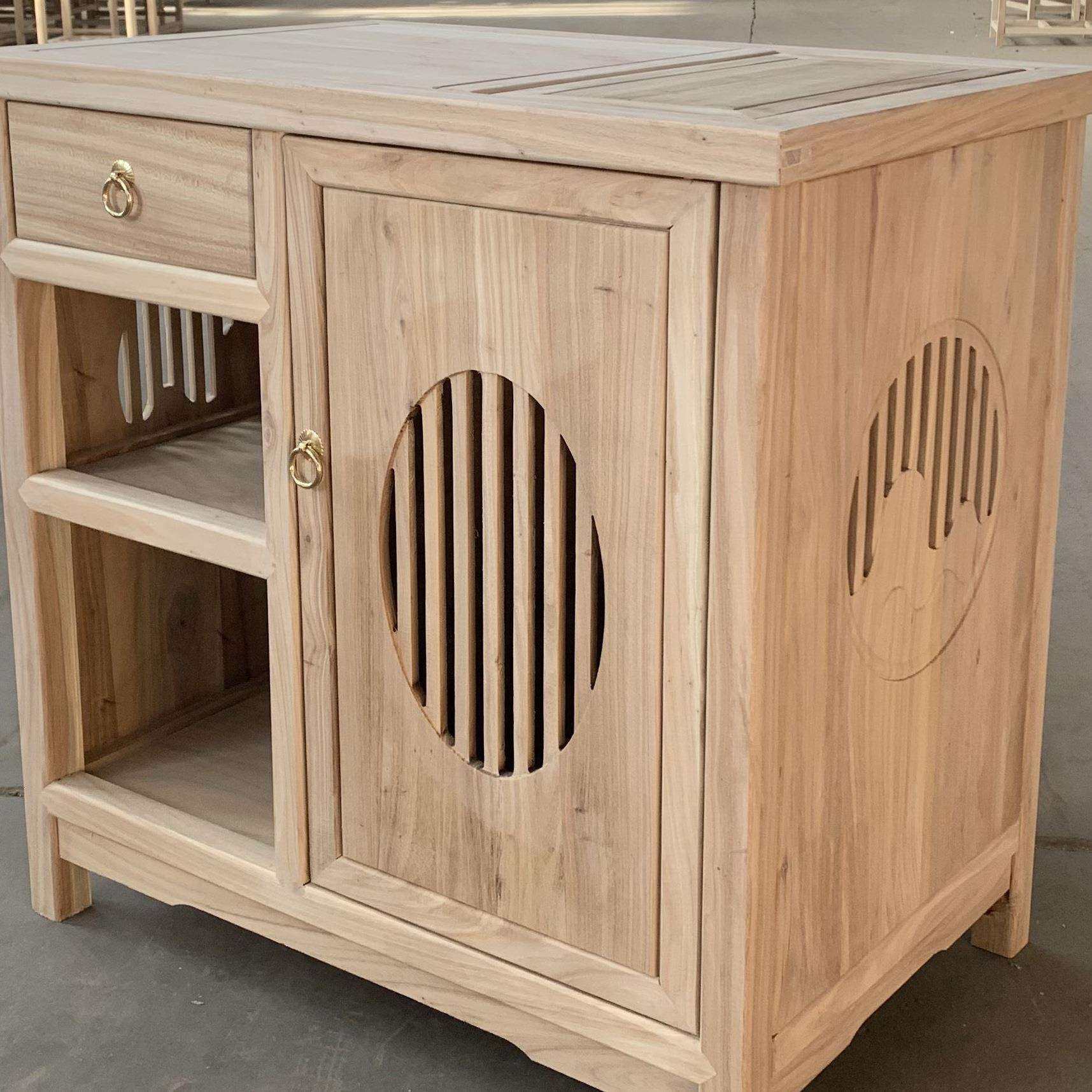 r^北榆木新中式茶水柜餐边柜简约储物柜办公室茶台置物柜白坯实木