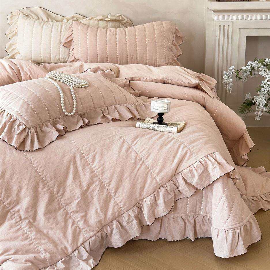 法式公主风棉麻纯色床盖款四件套多功能被子荷叶花边厚床单粉色,鲜花速递/花卉仿真/绿植园艺,割草机/草坪机,淘宝优惠券,粉丝福利购,淘宝优惠卷