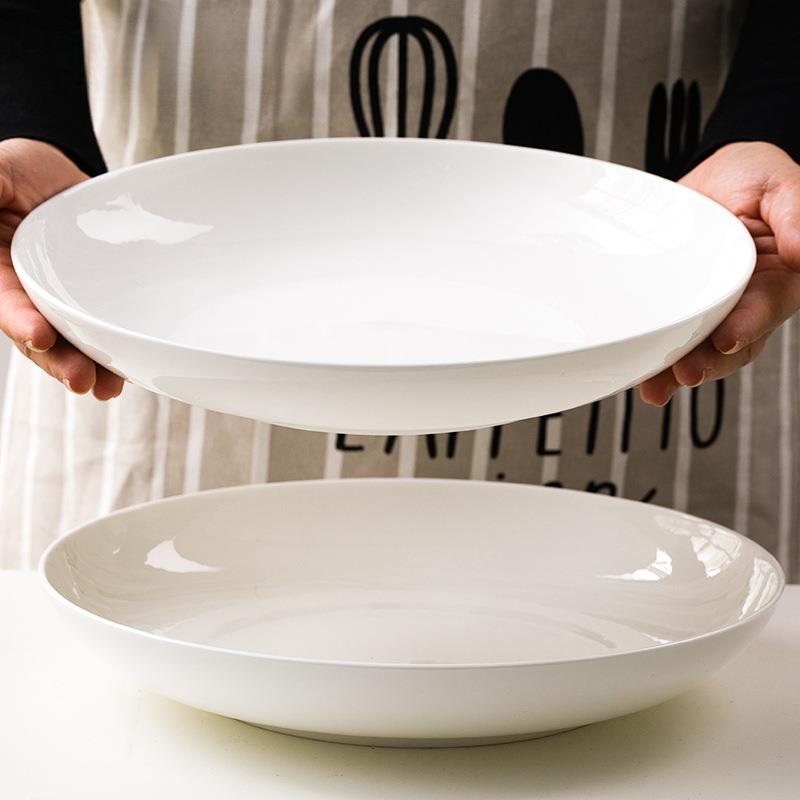 大盘子家用骨瓷炒菜盘子纯白瓷加深加高陶瓷蒸蛋菜碗圆汤盘特大号
