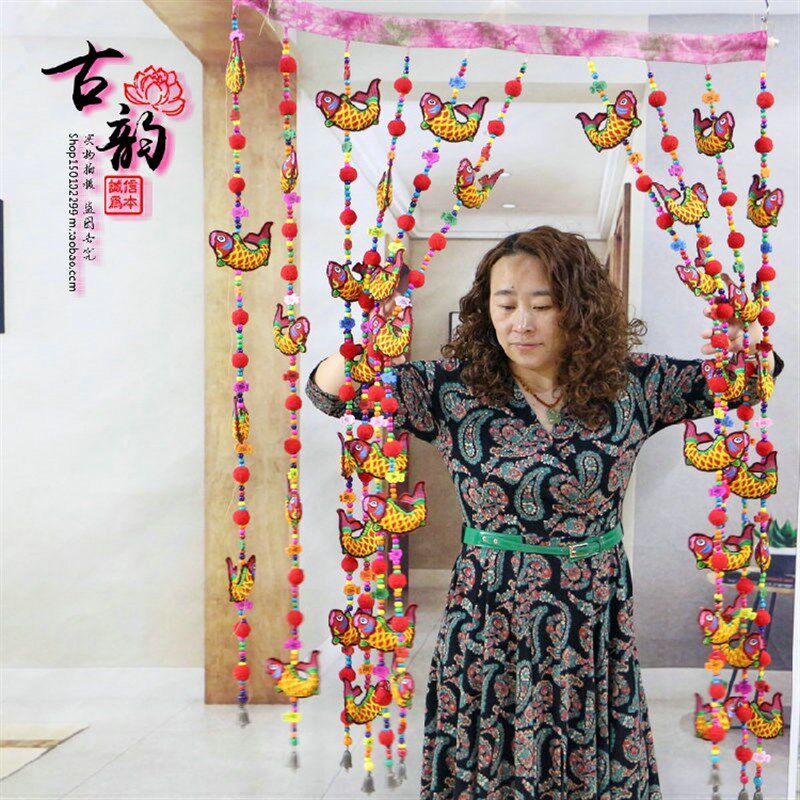 新款中式门帘隔断帘民族风玄关卧室家用卫生间遮挡布帘子免打孔