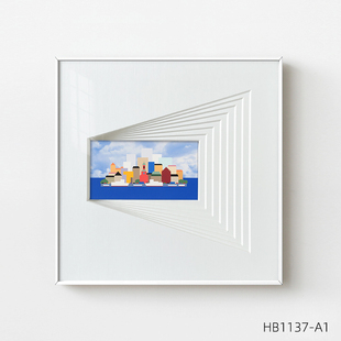 饰画多层立体几何挂画书房壁画儿童房轮.船大海墙 现代简约客厅装
