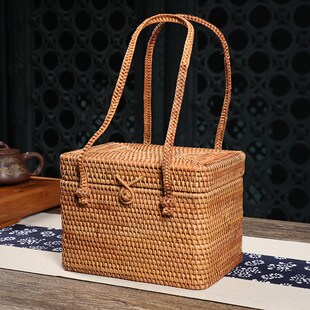 植物藤编百宝箱药具箱收纳箱糖果盒首饰礼品盒茶盒U手提箱带盖中