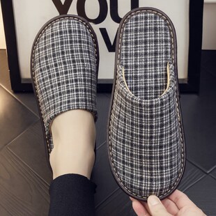 春秋四季 男女室内情侣防滑防臭地板家居家用静Z音软底凉 棉布拖鞋