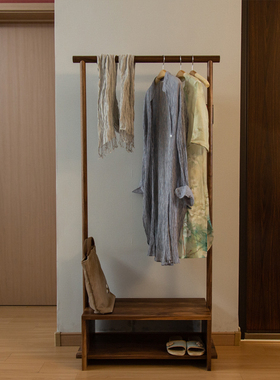 新中式可坐衣架黑胡桃实木落地挂衣架卧室玄关衣帽架可移动家用