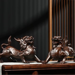 黑檀木雕貔貅摆件客m厅招财镇宅聚财貔恘实木质皮休旺财皮丘工艺