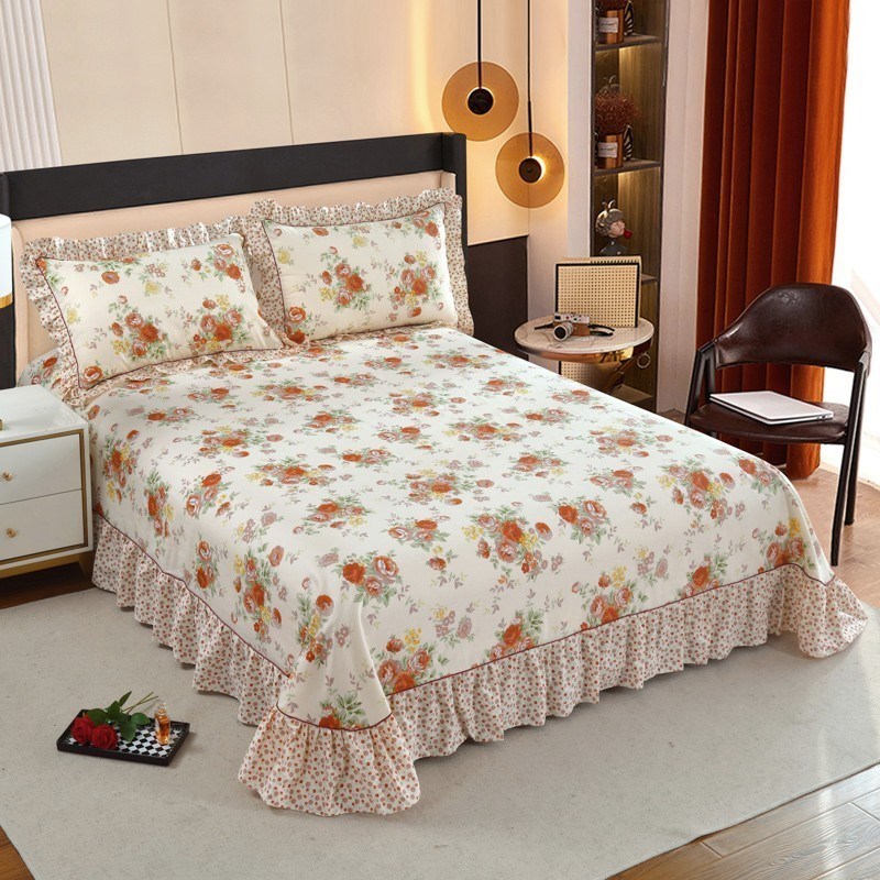 床单单件100全棉新款法式公主风四季枕套三件套床裙花边加厚