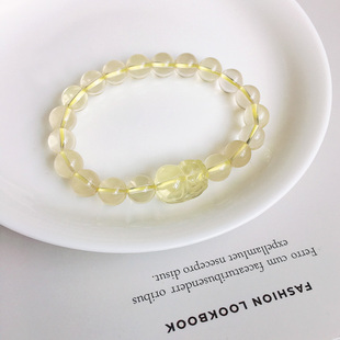 招财黄水晶貔貅手錬女款串珠珠子转运手串男情侣天然水晶饰品礼物