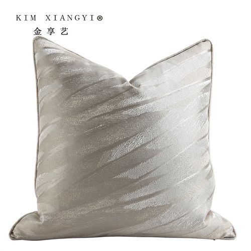 沙发抱枕几何米银灰靠垫现代美式客厅样板房枕套床上大靠包长条枕