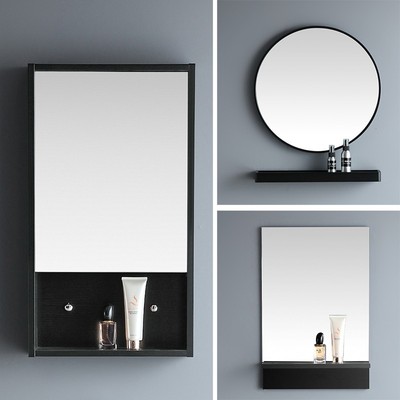 实木浴室镜柜小尺寸简约40CM灰卫生间收纳柜现代厕所镜子白色柜子