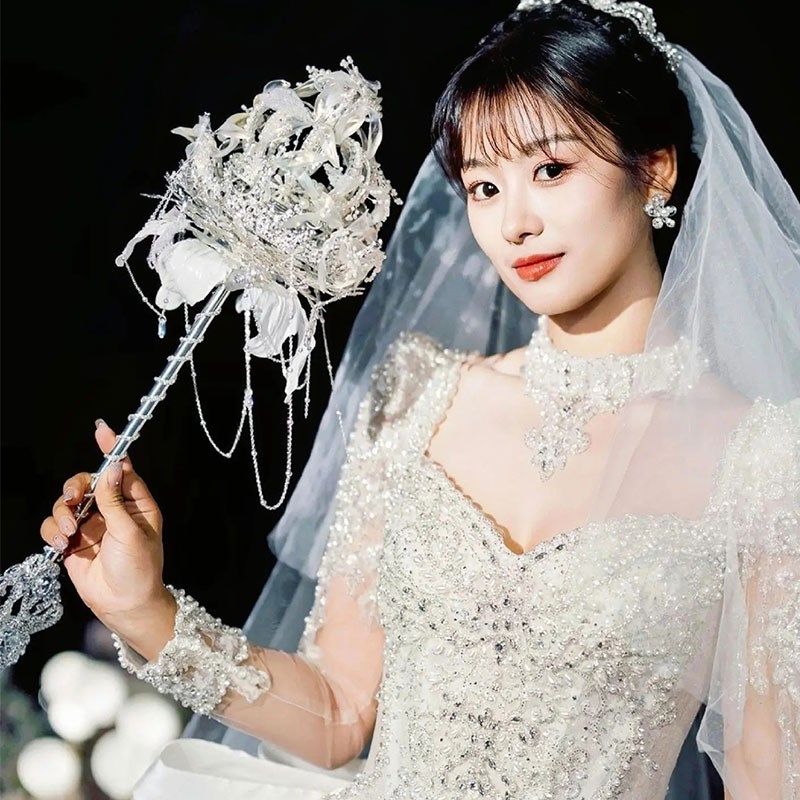 十樱婚礼权杖蓝色岛屿新娘结婚定制团扇N手捧花diy材料包