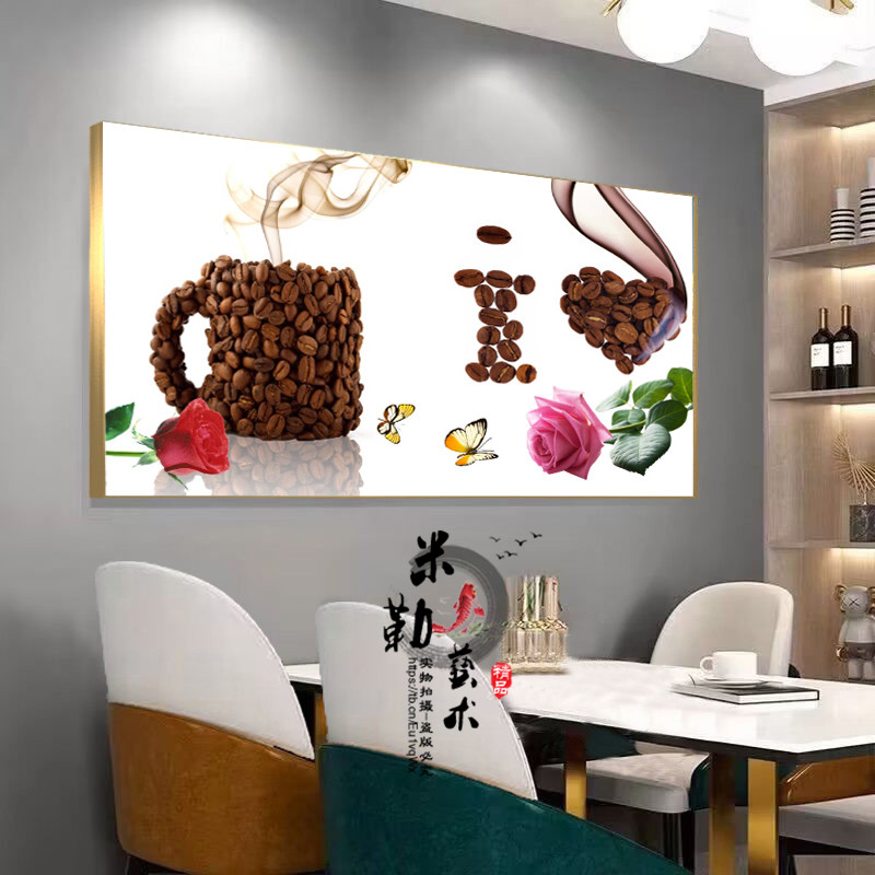 晶瓷镶钻饭厅装饰画单幅有框画客A厅卧室墙挂画饭厅单联金属框壁