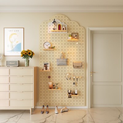 实木洞洞板置物架入户玄关配件造型墙免打孔定制书桌装饰挂板隔断