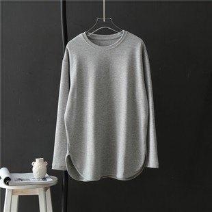 加厚叠穿圆领白色长袖 慵懒宽松大码 女冬2021新款 保暖打底衫