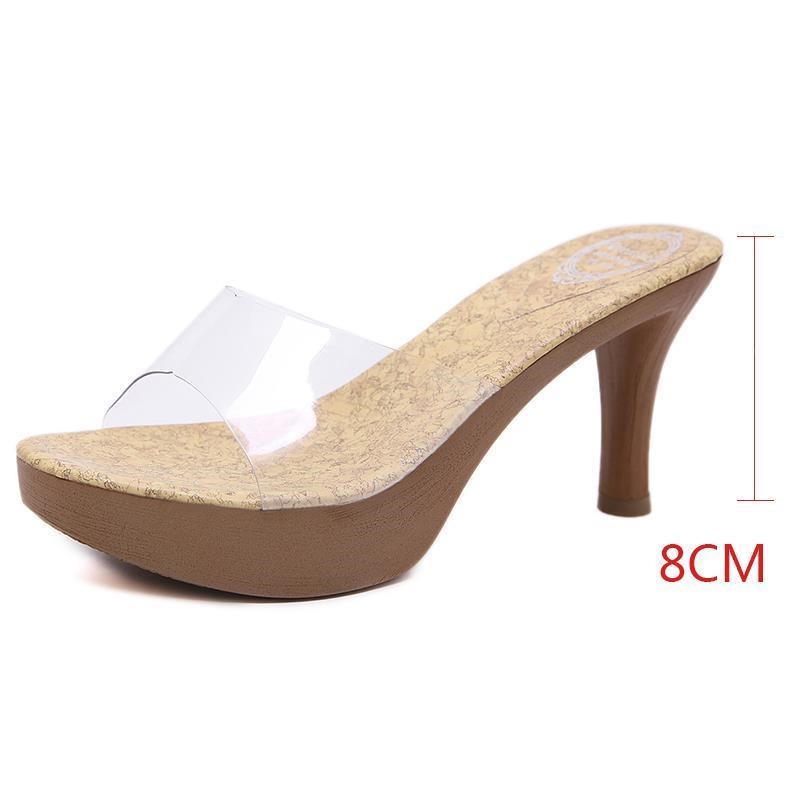 2024夏季韩版新款一字细跟拖鞋简约凉拖鞋防水台高跟鞋凉拖鞋女鞋