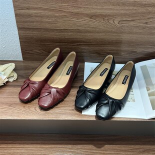 仙女鞋 小红色婚鞋 子2024年新款 奶奶鞋 春季 平底晚晚风温柔豆豆单鞋