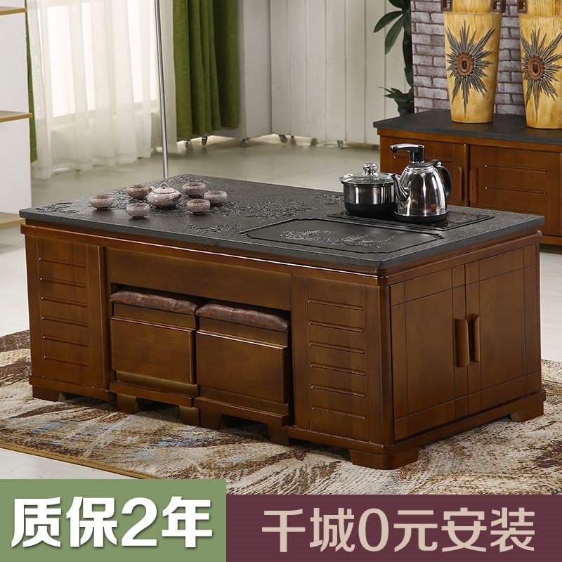 实木大理石火烧石功夫茶几泡茶桌椅组合I办公室茶台多功能茶艺桌