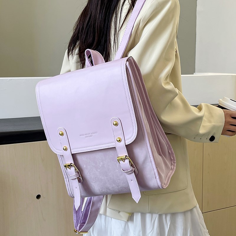 包盖式学院风书包j双肩包女韩系多隔层风琴背包大容量简约百搭包